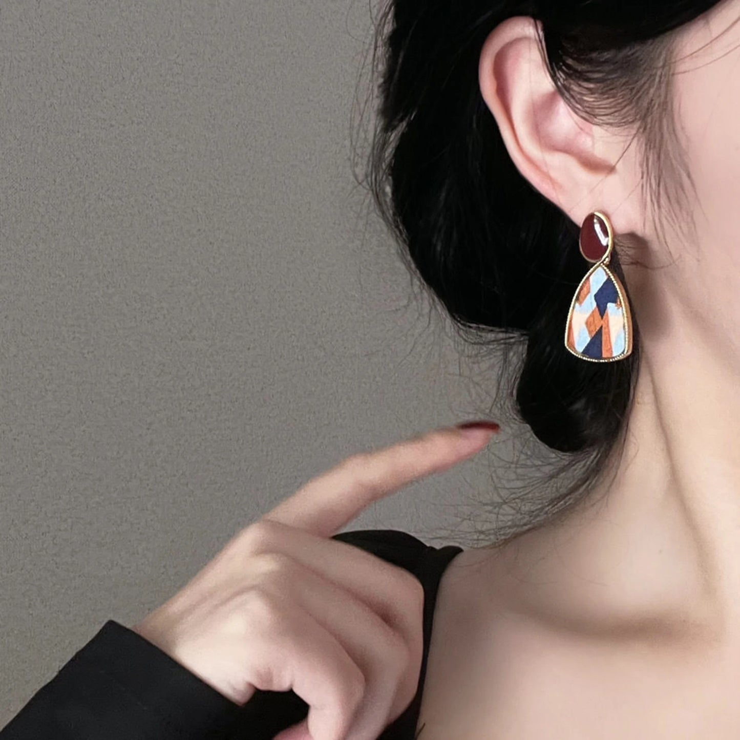 Retro Hong Kong style S925 silver earrings for women