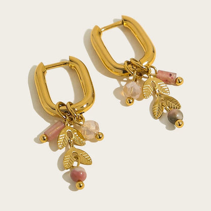 18K Gold Plated Natural Stone Charm Earrings