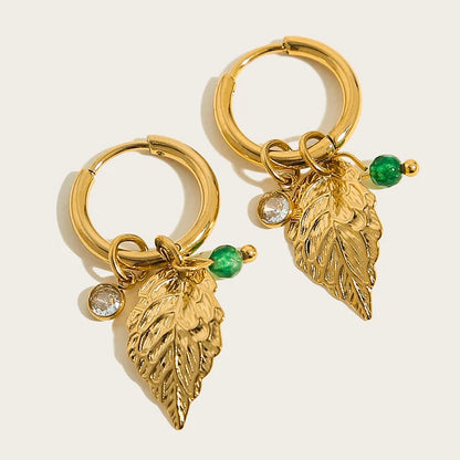 18K Gold Plated Natural Stone Charm Earrings