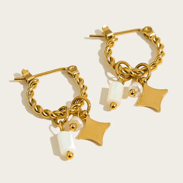 18K Gold Plated Natural Stone Charm Earrings