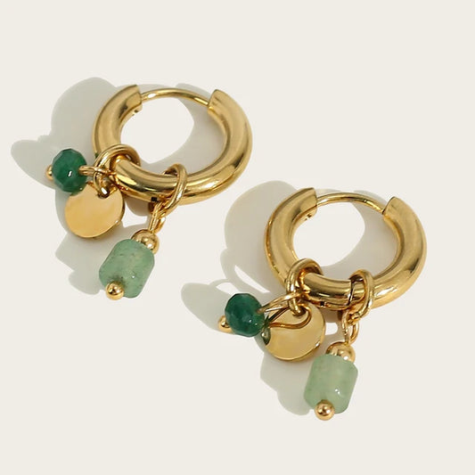 18K Gold Plated Natural Stone Charm Earrings