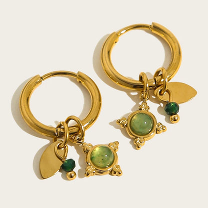 18K Gold Plated Natural Stone Charm Earrings