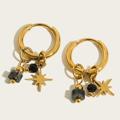 18K Gold Plated Natural Stone Charm Earrings