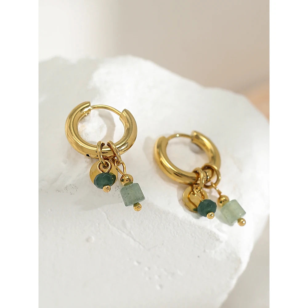 18K Gold Plated Natural Stone Charm Earrings
