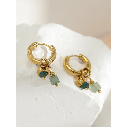 18K Gold Plated Natural Stone Charm Earrings