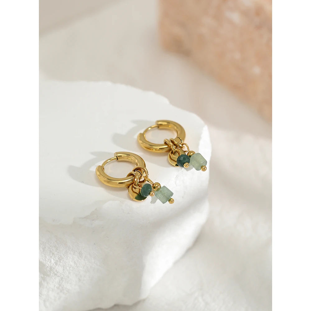 18K Gold Plated Natural Stone Charm Earrings