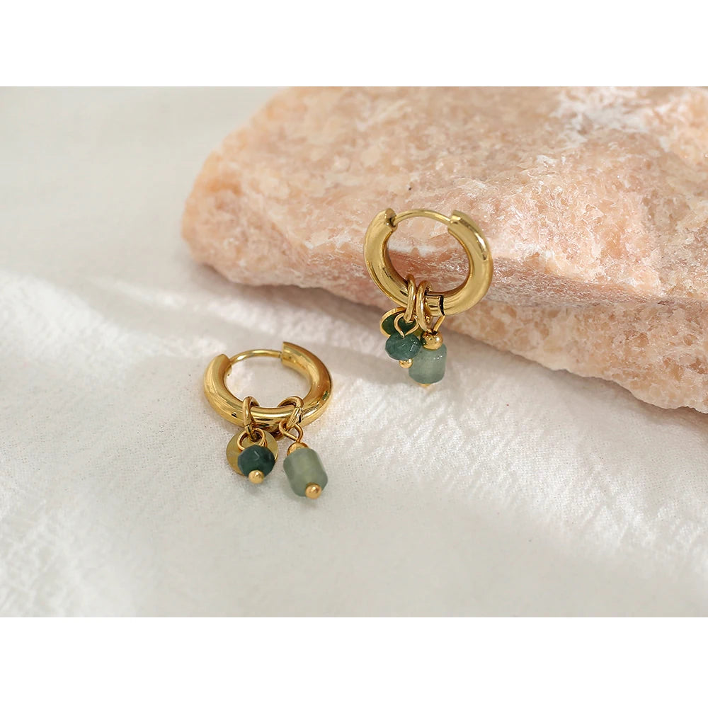 18K Gold Plated Natural Stone Charm Earrings