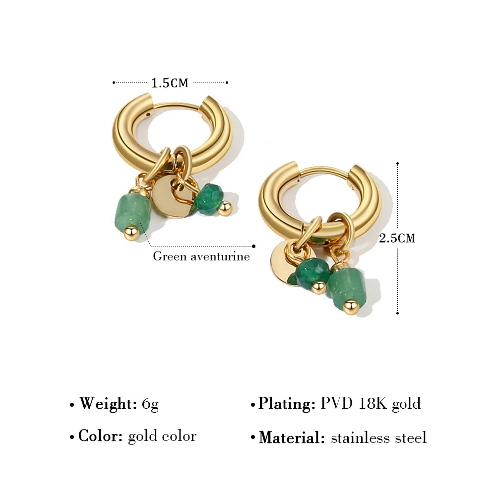 18K Gold Plated Natural Stone Charm Earrings