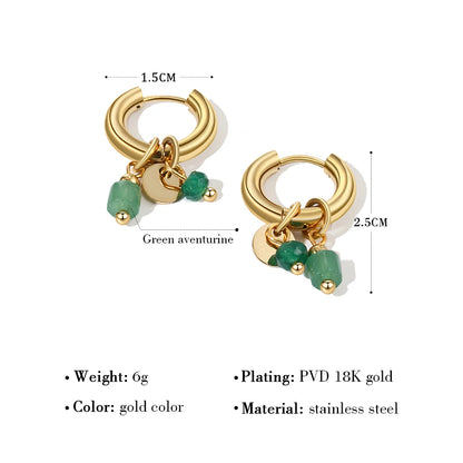 18K Gold Plated Natural Stone Charm Earrings