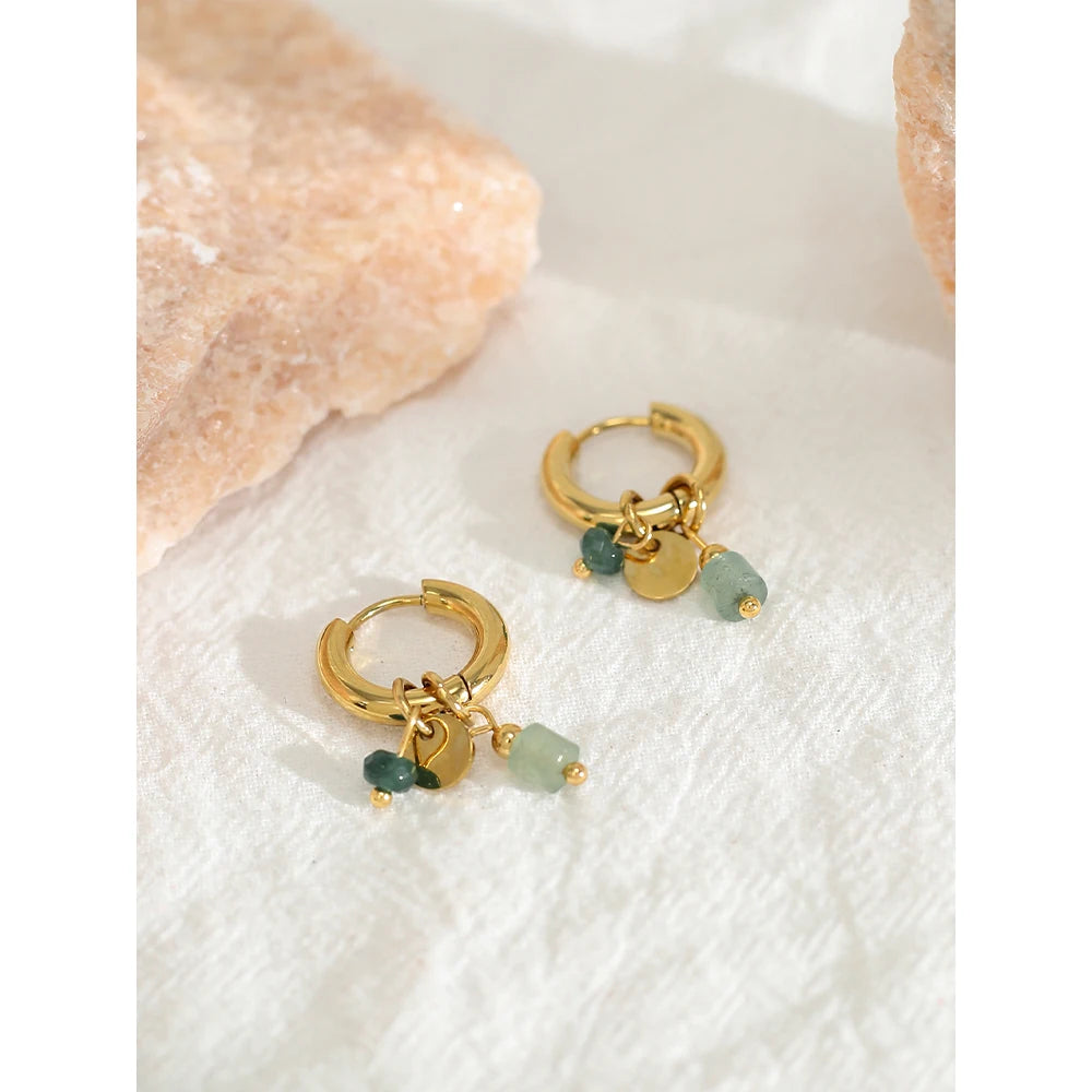 18K Gold Plated Natural Stone Charm Earrings